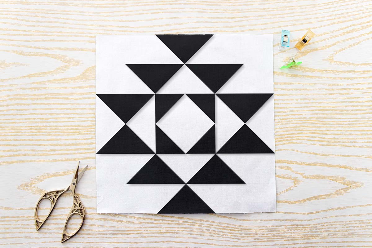 Aztec Diamond Star FPP Quilt Block Pattern PDF Black and White Geometric Quilt Block with Open Diamond Centre