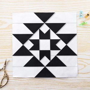 Aztec Ohio Star FPP Quilt Block Pattern PDF Black and White Geometric Quilt Block with Classic Ohio Star Centre and Aztec Border