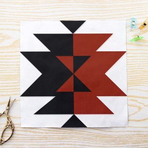 Boho Aztec Arrow Star FPP Quilt Block Pattern PDF - Rust Black and White Southwestern Geometric Star Quilt Block with Arrow Details