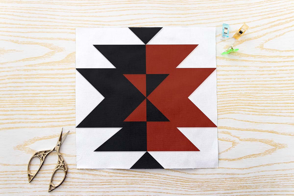 Boho Aztec Arrow Star FPP Quilt Block Pattern PDF - Rust Black and White Southwestern Geometric Star Quilt Block with Arrow Details