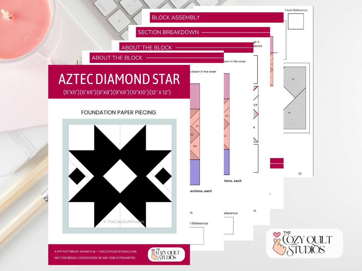 aztec star fpp quilt block pattern foundation paper piecing pdf