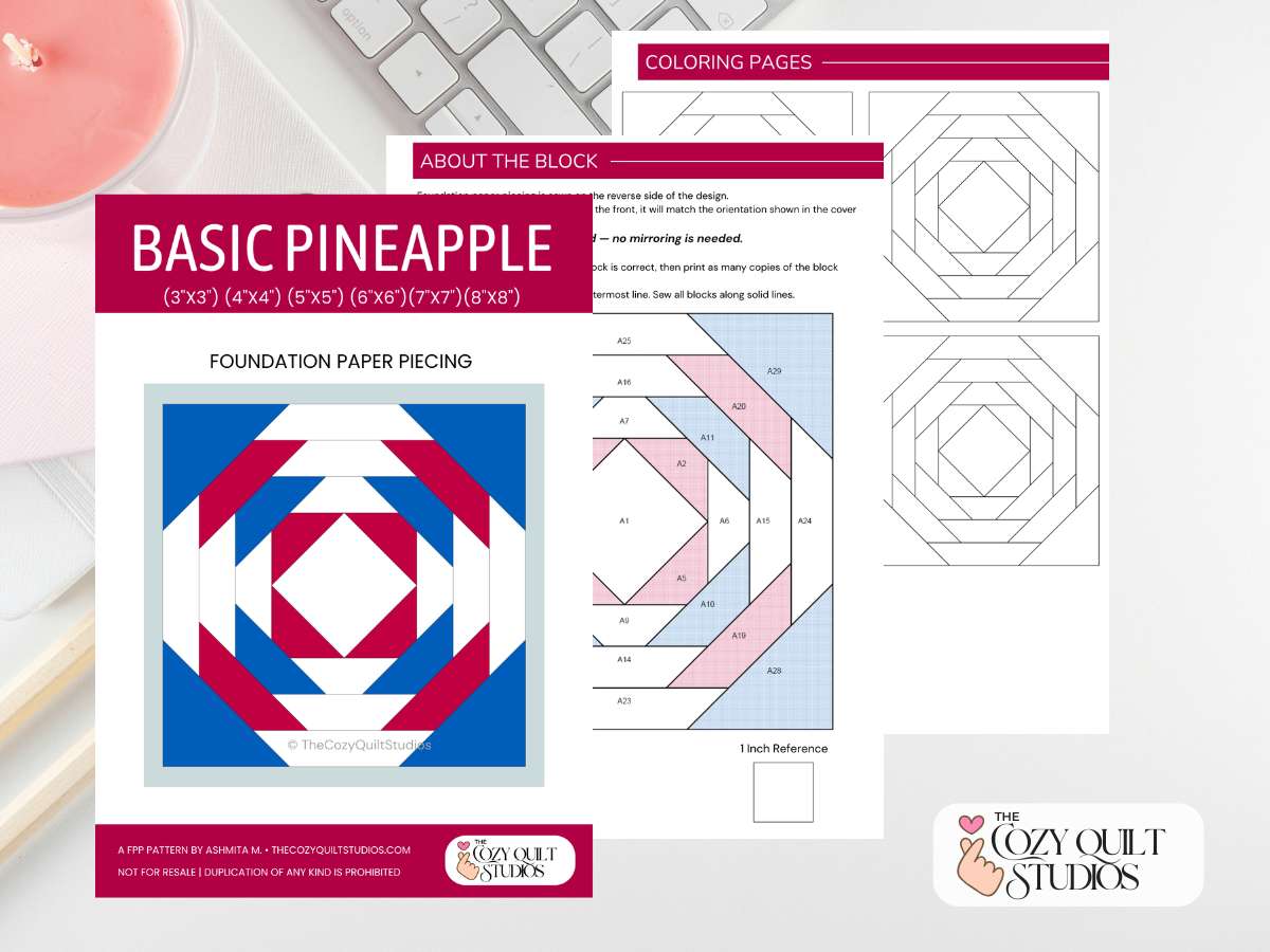 basic pineapple fpp quilt block pattern pdf with detailed instructions