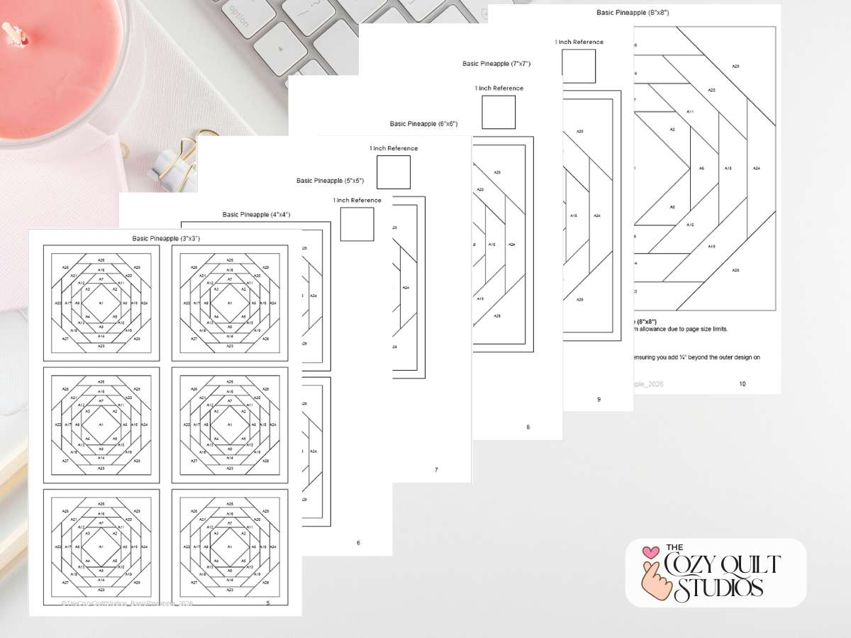 paper pieced templated for the basic pineapple fpp quilt block pattern